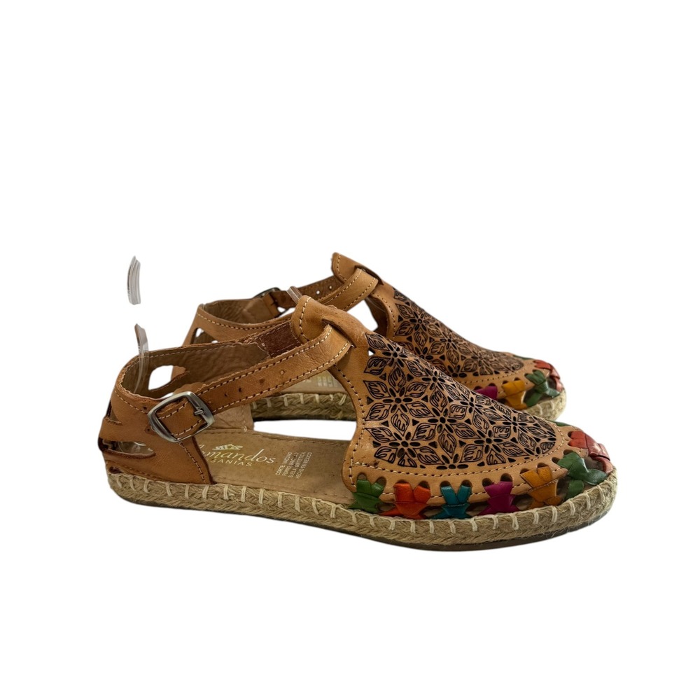 Armandos Artesanias Mexican Huarache Leather Floral Sandals Tan Multi Size 25/8